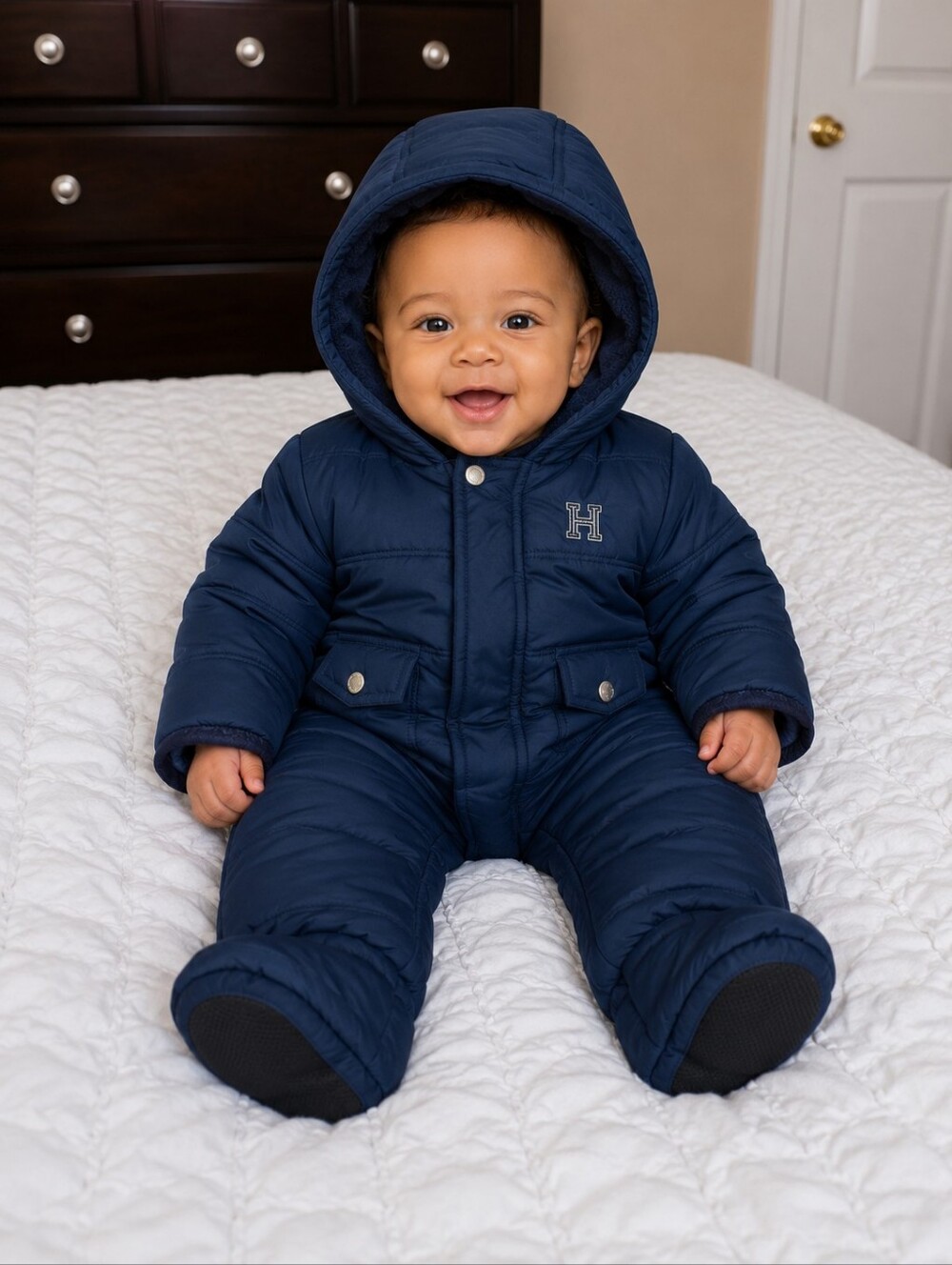 Navy Blue Hooded Snowsuit